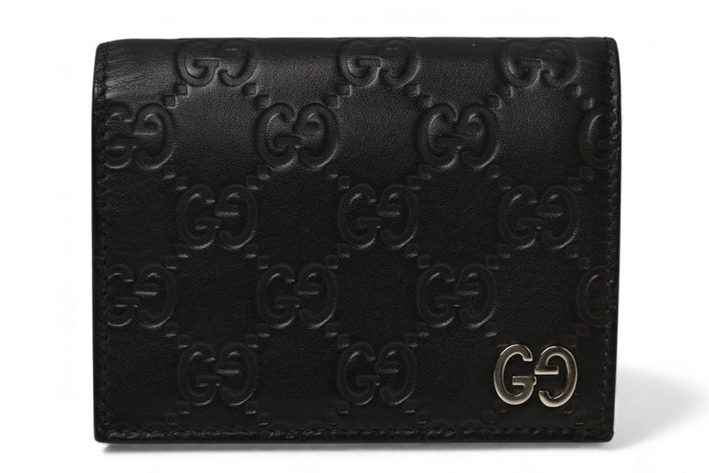 グッチ ミニ財布/二つ折り GUCCI グッチシマ シグネチャー カードケースウォレット 522869 ブラック【中古】