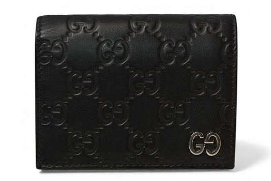 グッチ ミニ財布/二つ折り GUCCI グッチシマ シグネチャー カードケースウォレット 522869 ブラック【中古】
