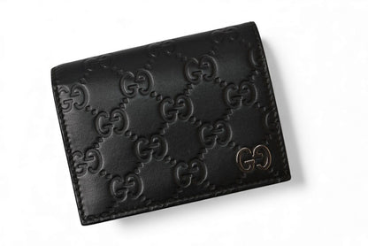 グッチ ミニ財布/二つ折り GUCCI グッチシマ シグネチャー カードケースウォレット 522869 ブラック【中古】