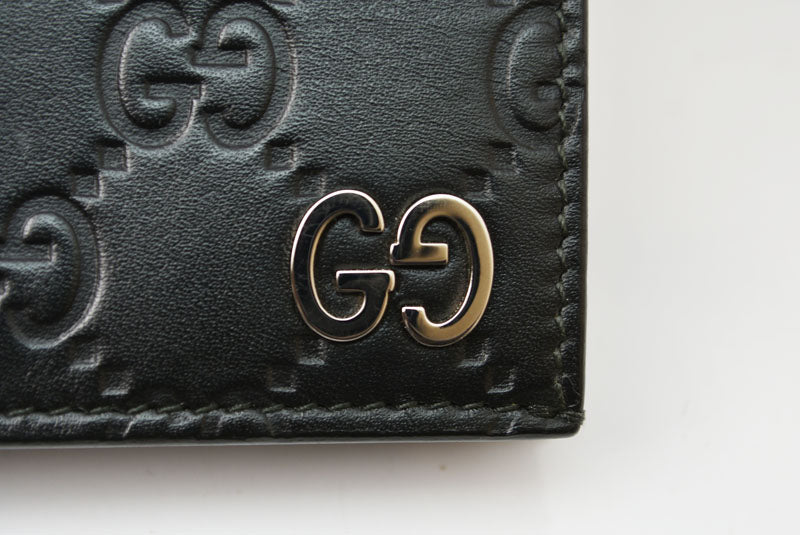 グッチ ミニ財布/二つ折り GUCCI グッチシマ シグネチャー カードケースウォレット 522869 ブラック【中古】