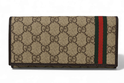 グッチ 財布 GUCCI 二つ折り長財布 ウェビング GGスプリーム GGブラウン/ベージュ 212186 未使用【中古】