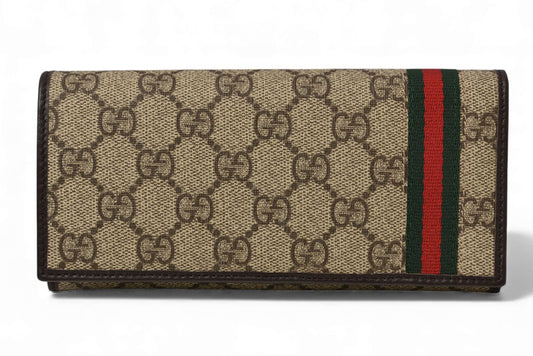 グッチ 財布 GUCCI 二つ折り長財布 ウェビング GGスプリーム GGブラウン/ベージュ 212186 未使用【中古】