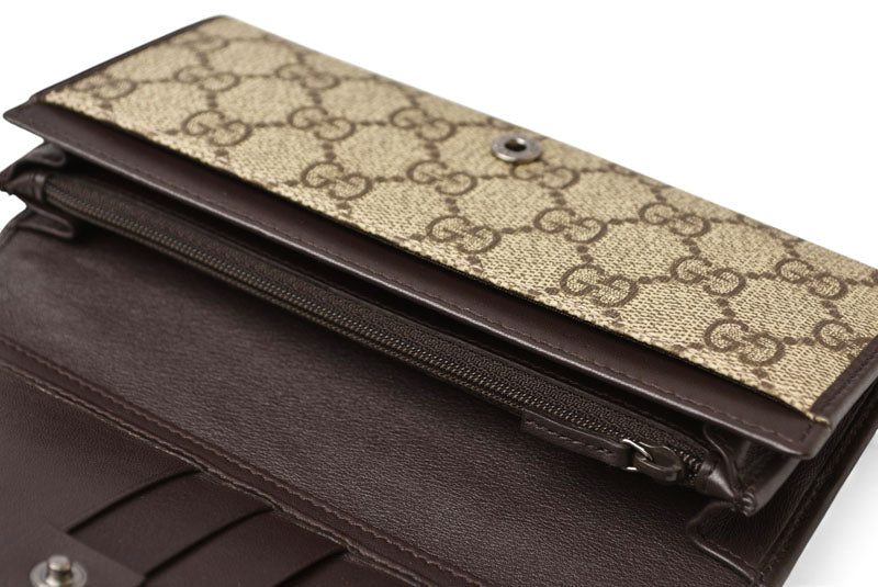 グッチ 財布 GUCCI 二つ折り長財布 ウェビング GGスプリーム GGブラウン/ベージュ 212186 未使用【中古】
