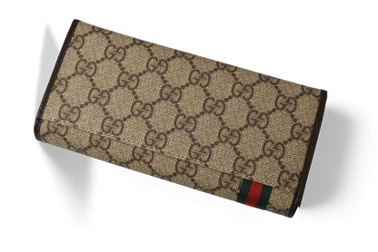 グッチ 財布 GUCCI 二つ折り長財布 ウェビング GGスプリーム GGブラウン/ベージュ 212186 未使用【中古】