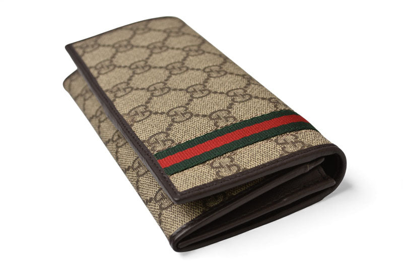 グッチ 財布 GUCCI 二つ折り長財布 ウェビング GGスプリーム GGブラウン/ベージュ 212186 未使用【中古】