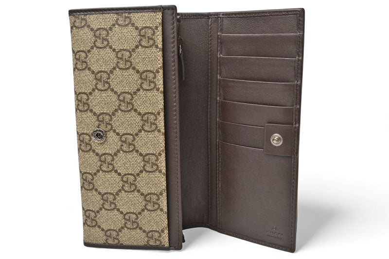 グッチ 財布 GUCCI 二つ折り長財布 ウェビング GGスプリーム GGブラウン/ベージュ 212186 未使用【中古】