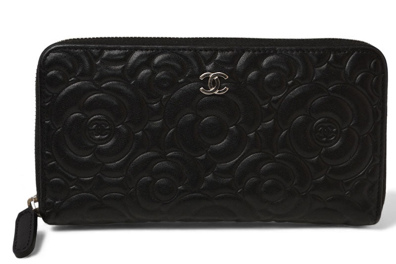 シャネル 財布 CHANEL 長財布/ラウンドファスナー カメリア A50085 ダークネイビー【中古】