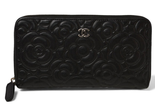 シャネル 財布 CHANEL 長財布/ラウンドファスナー カメリア A50085 ダークネイビー【中古】