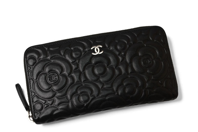 シャネル 財布 CHANEL 長財布/ラウンドファスナー カメリア A50085 ダークネイビー【中古】