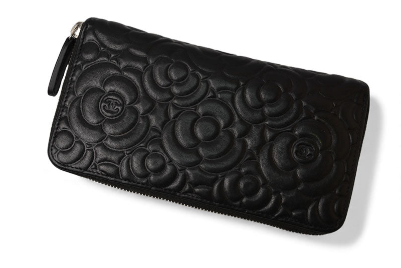 シャネル 財布 CHANEL 長財布/ラウンドファスナー カメリア A50085 ダークネイビー【中古】