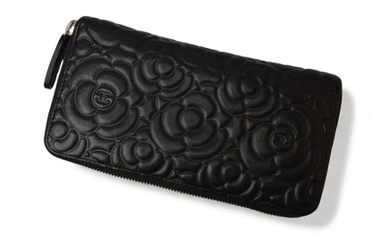 シャネル 財布 CHANEL 長財布/ラウンドファスナー カメリア A50085 ダークネイビー【中古】