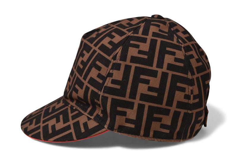フェンディ ベースボールキャップ/帽子 FENDI 調整ストラップ FFロゴ ブラウン FXQ498 ブラウン/レッド 58cm【中古】