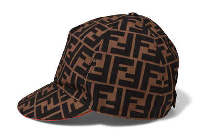 フェンディ ベースボールキャップ/帽子 FENDI 調整ストラップ FFロゴ ブラウン FXQ498 ブラウン/レッド 58cm【中古】