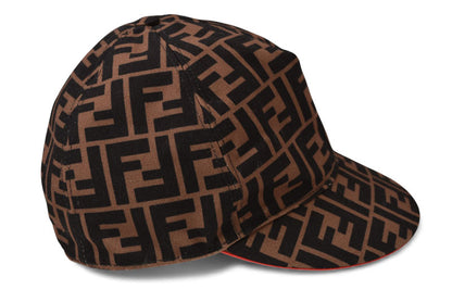 フェンディ ベースボールキャップ/帽子 FENDI 調整ストラップ FFロゴ ブラウン FXQ498 ブラウン/レッド 58cm【中古】