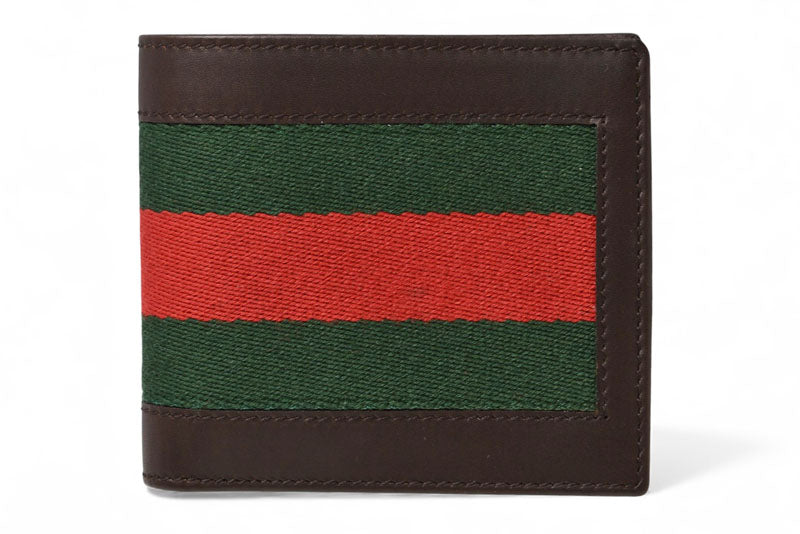グッチ 財布/二つ折り財布 GUCCI メンズ 折財布 ウェブライン ダークブラウン 245768 未使用【中古】