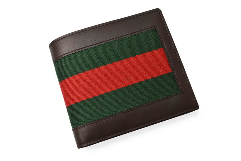 グッチ 財布/二つ折り財布 GUCCI メンズ 折財布 ウェブライン ダークブラウン 245768 未使用【中古】