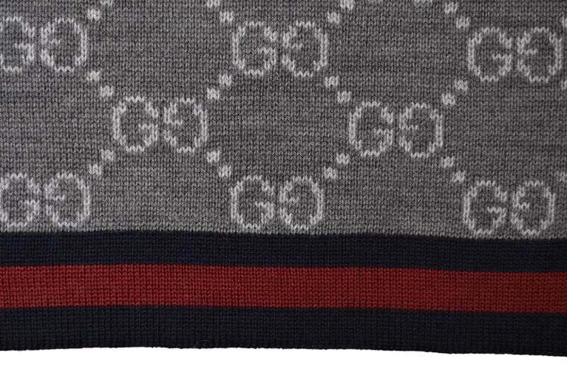 グッチ マフラー GUCCI ウインタースカーフ ウール100% GG柄/ライトグレー 325806 3G206 1263【中古】