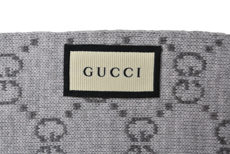 グッチ マフラー GUCCI ウインタースカーフ ウール100% GG柄/ライトグレー 325806 3G206 1263【中古】