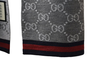 グッチ マフラー GUCCI ウインタースカーフ ウール100% GG柄/ライトグレー 325806 3G206 1263【中古】