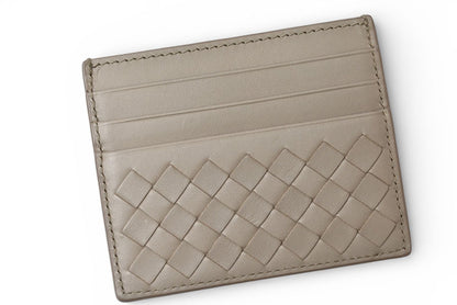 ボッテガヴェネタ カードケース/名刺入れ BOTTEGA VENETA イントレチャート レザー ライトグレー 548510【中古】