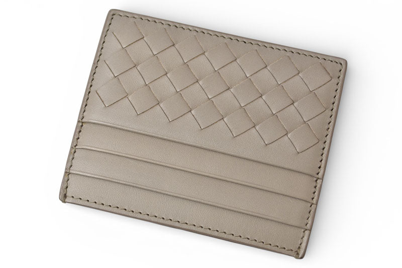 ボッテガヴェネタ カードケース/名刺入れ BOTTEGA VENETA イントレチャート レザー ライトグレー 548510【中古】
