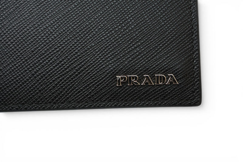 プラダ 財布 二つ折り アウトレット メンズ PRADA 折財布 SAFFIANO/レザー ブラック/ダークネイビー 2M0738【中古】