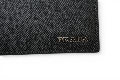 プラダ 財布 二つ折り アウトレット メンズ PRADA 折財布 SAFFIANO/レザー ブラック/ダークネイビー 2M0738【中古】