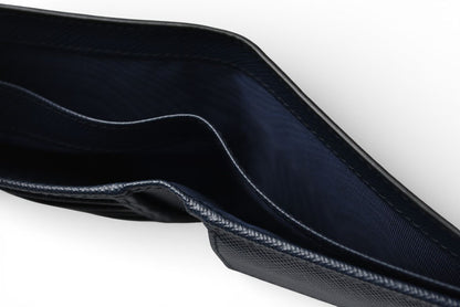 プラダ 財布 二つ折り アウトレット メンズ PRADA 折財布 SAFFIANO/レザー ブラック/ダークネイビー 2M0738【中古】