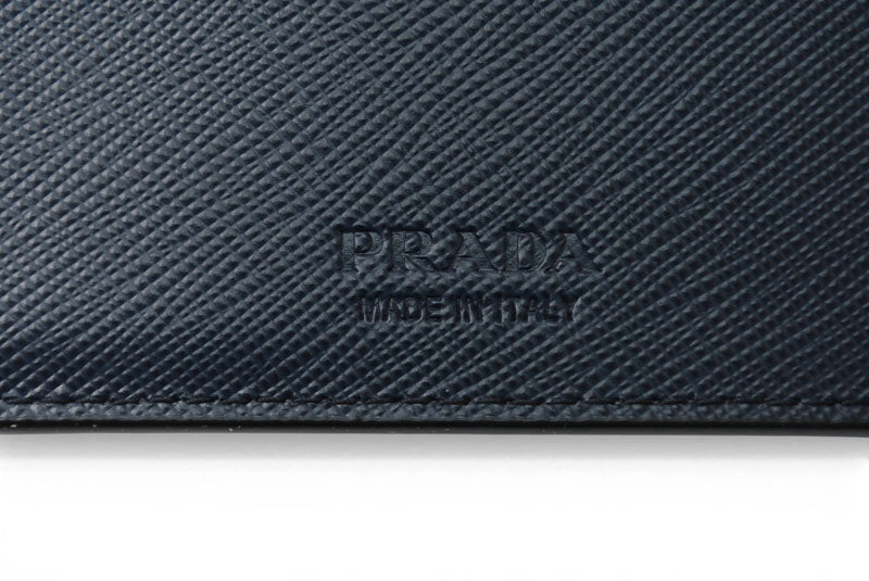 プラダ 財布 二つ折り アウトレット メンズ PRADA 折財布 SAFFIANO/レザー ブラック/ダークネイビー 2M0738【中古】