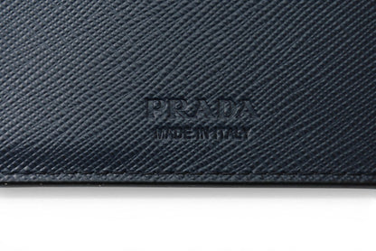 プラダ 財布 二つ折り アウトレット メンズ PRADA 折財布 SAFFIANO/レザー ブラック/ダークネイビー 2M0738【中古】