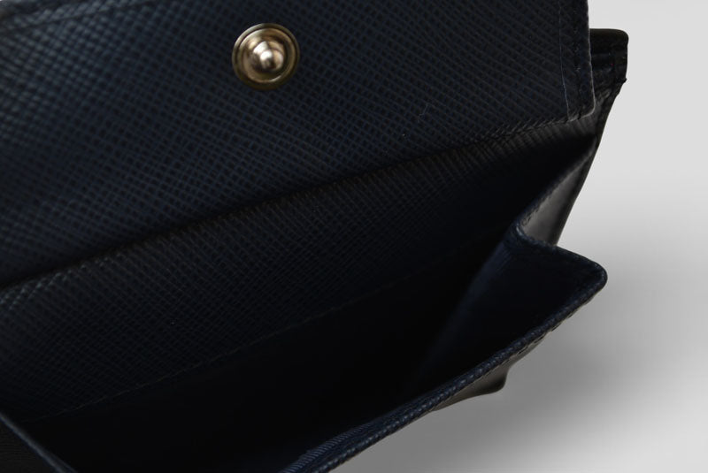 プラダ 財布 二つ折り アウトレット メンズ PRADA 折財布 SAFFIANO/レザー ブラック/ダークネイビー 2M0738【中古】