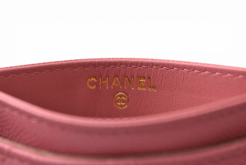 シャネル カードケース/名刺入れ CHANEL マトッラセ ココマーク キャビアスキン ピンク/マットゴールド金具 AP3524【中古】