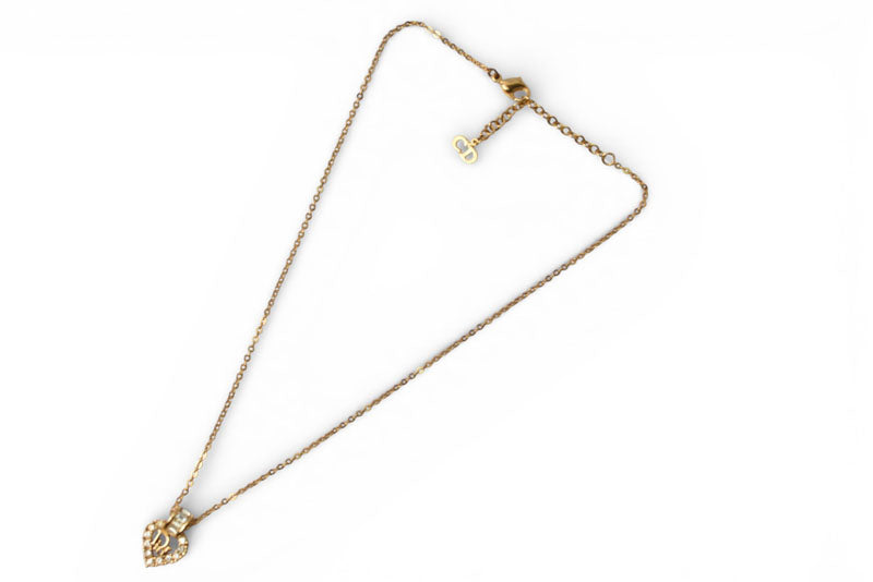 クリスチャンディオール ネックレス/チョカー Christian Dior ヴィンテージ ハートモチーフ ラインストーン ゴールド【中古】