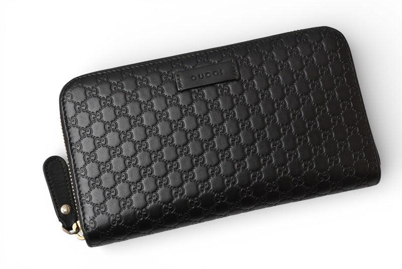 グッチ 財布 GUCCI 長財布/ラウンドファスナー式 マイクログッチシマ ブラック 449391【中古】