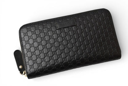グッチ 財布 GUCCI 長財布/ラウンドファスナー式 マイクログッチシマ ブラック 449391【中古】