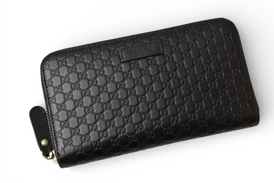 グッチ 財布 GUCCI 長財布/ラウンドファスナー式 マイクログッチシマ ブラック 449391【中古】