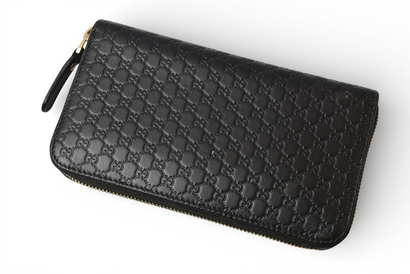 グッチ 財布 GUCCI 長財布/ラウンドファスナー式 マイクログッチシマ ブラック 449391【中古】