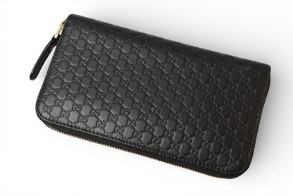 グッチ 財布 GUCCI 長財布/ラウンドファスナー式 マイクログッチシマ ブラック 449391【中古】