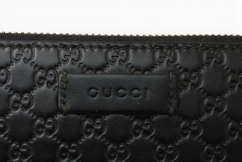 グッチ 財布 GUCCI 長財布/ラウンドファスナー式 マイクログッチシマ ブラック 449391【中古】