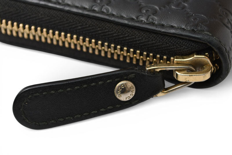 グッチ 財布 GUCCI 長財布/ラウンドファスナー式 マイクログッチシマ ブラック 449391【中古】