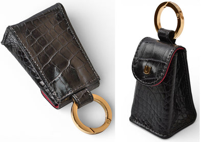 ウンガロ ケース/印鑑ケース/リップケース/小物入れ ungaro リング付 クロコダイル型押しレザー /ブラック レディース【中古】