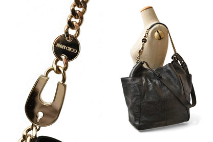 ジミーチュウ トートバッグ/ショルダーバッグ JIMMY CHOO 2wayチェーンバッグ パテントレザー ガンメタリック【中古】