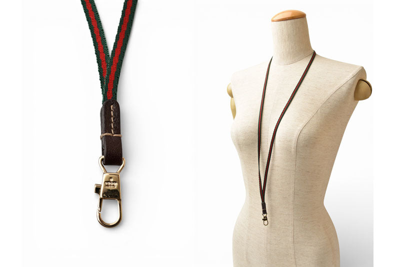 グッチ ネックストラップ GUCCI ウェビングライン グリーン/レッド 【中古】
