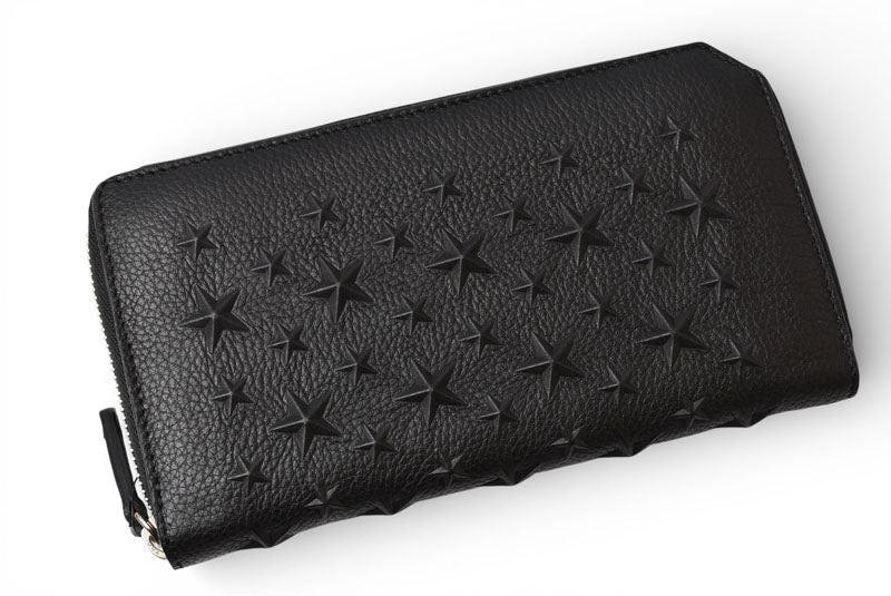 ジミーチュウ 財布/ラウンドファスナー JIMMY CHOO 長財布 スターエンボス ブラック【中古】