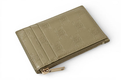 セリーヌ コインケース/カードホルダー CELINE ジップ付カードホルダー/トリオンフ エンボス オリーブ 10F993BFU.31OV【中古】