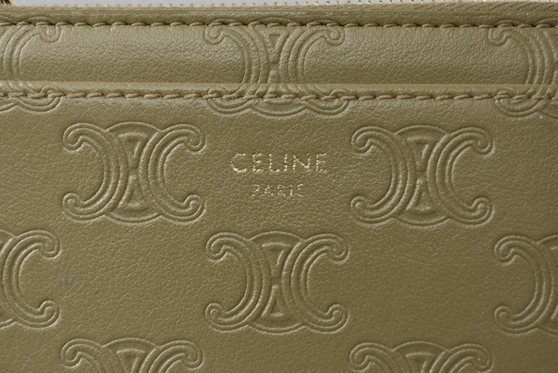セリーヌ コインケース/カードホルダー CELINE ジップ付カードホルダー/トリオンフ エンボス オリーブ 10F993BFU.31OV【中古】