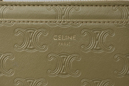 セリーヌ コインケース/カードホルダー CELINE ジップ付カードホルダー/トリオンフ エンボス オリーブ 10F993BFU.31OV【中古】