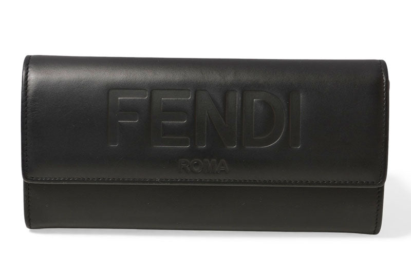 フェンディ 財布 FENDI 二つ折/長財布 レザー レディース/メンズ ロゴエンボス ブラック 8M0251【中古】