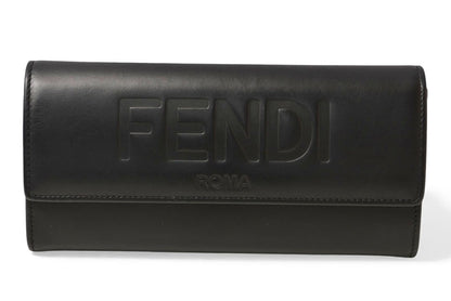 フェンディ 財布 FENDI 二つ折/長財布 レザー レディース/メンズ ロゴエンボス ブラック 8M0251【中古】