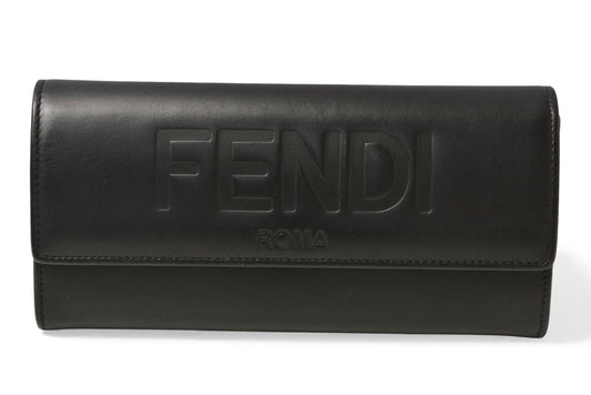 フェンディ 財布 FENDI 二つ折/長財布 レザー レディース/メンズ ロゴエンボス ブラック 8M0251【中古】